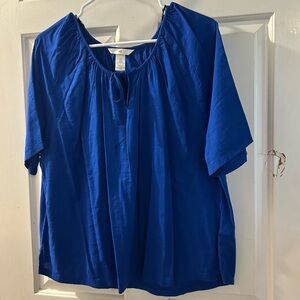 H&M Royal Blue Peasant Top with Tie Neckline